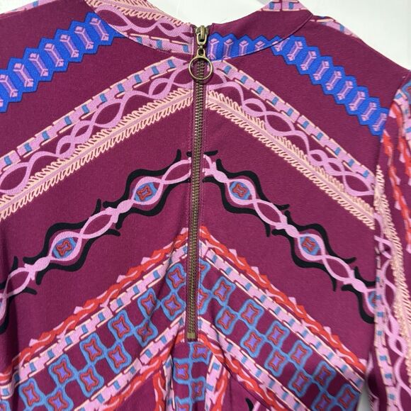 NWT Free People Purple Stella Mini Dress Small Mock Neck Tribal Print Bohemian - Picture 11 of 12